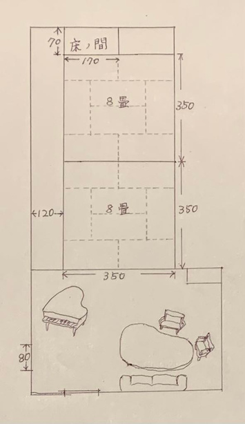 アートサロン初茜の展示ルームの見取り図です。